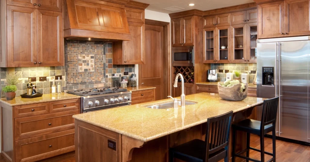 Kitchen cabinet refinishing Everett WA with natural wood finish for a radiant and elegant kitchen look