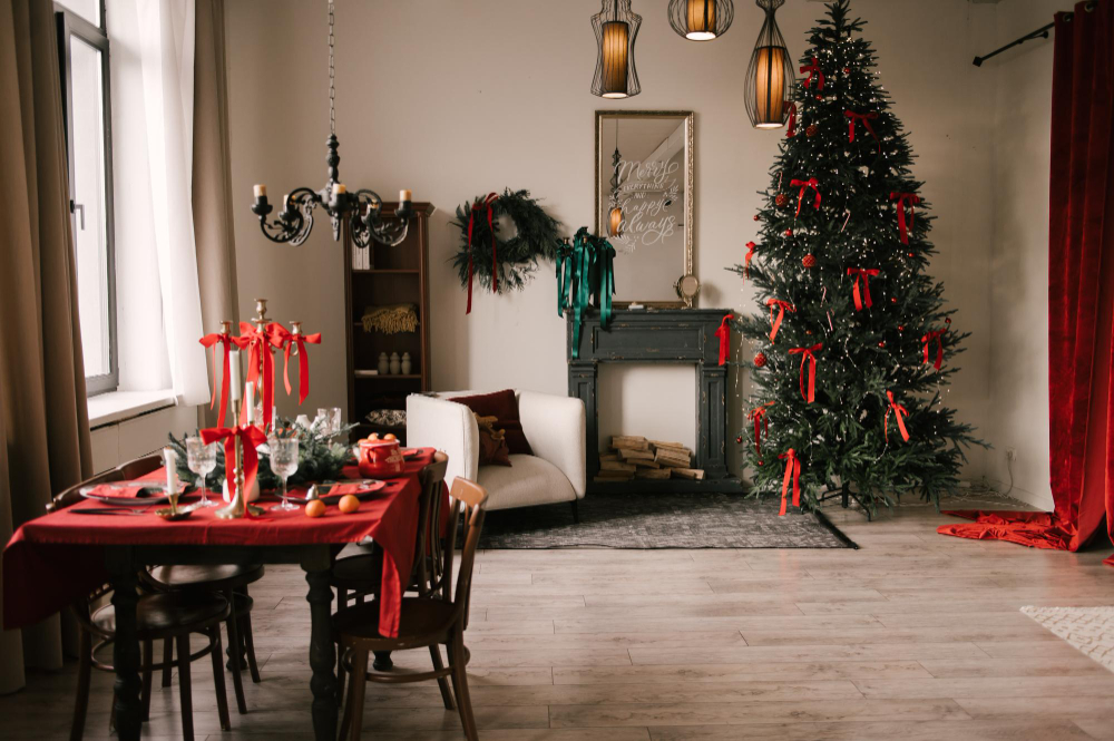 Cozy interior painted in warm beige tones Cozy interior painted in warm beige tones with holiday decor, highlighting a holiday home makeover in Everett WA by Art of Painting Custom Restoration LLC.